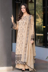 GARNET - 3PC DHANAK EMBROIDERED UNSTITCHED DRESS V223
